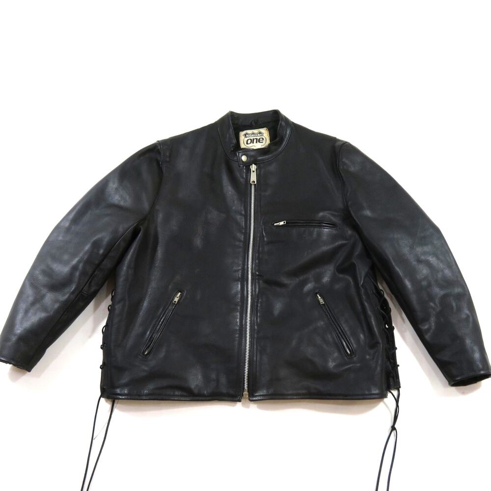 Cafe Racer Leather Jacket, Highway One Motorcycle, Black Sz L 1990s